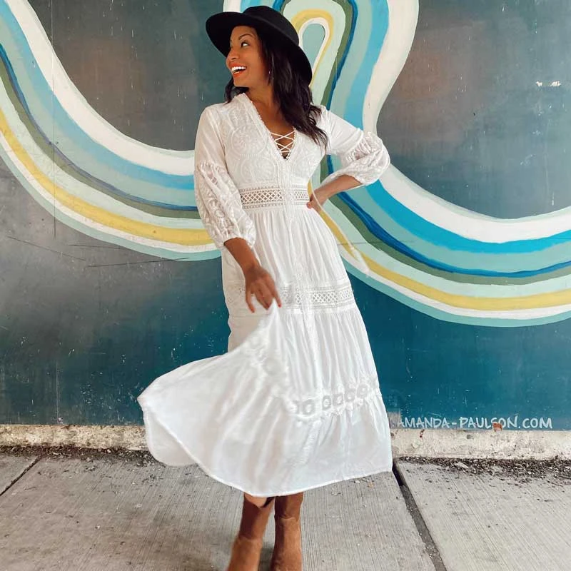bohemian white cotton dress