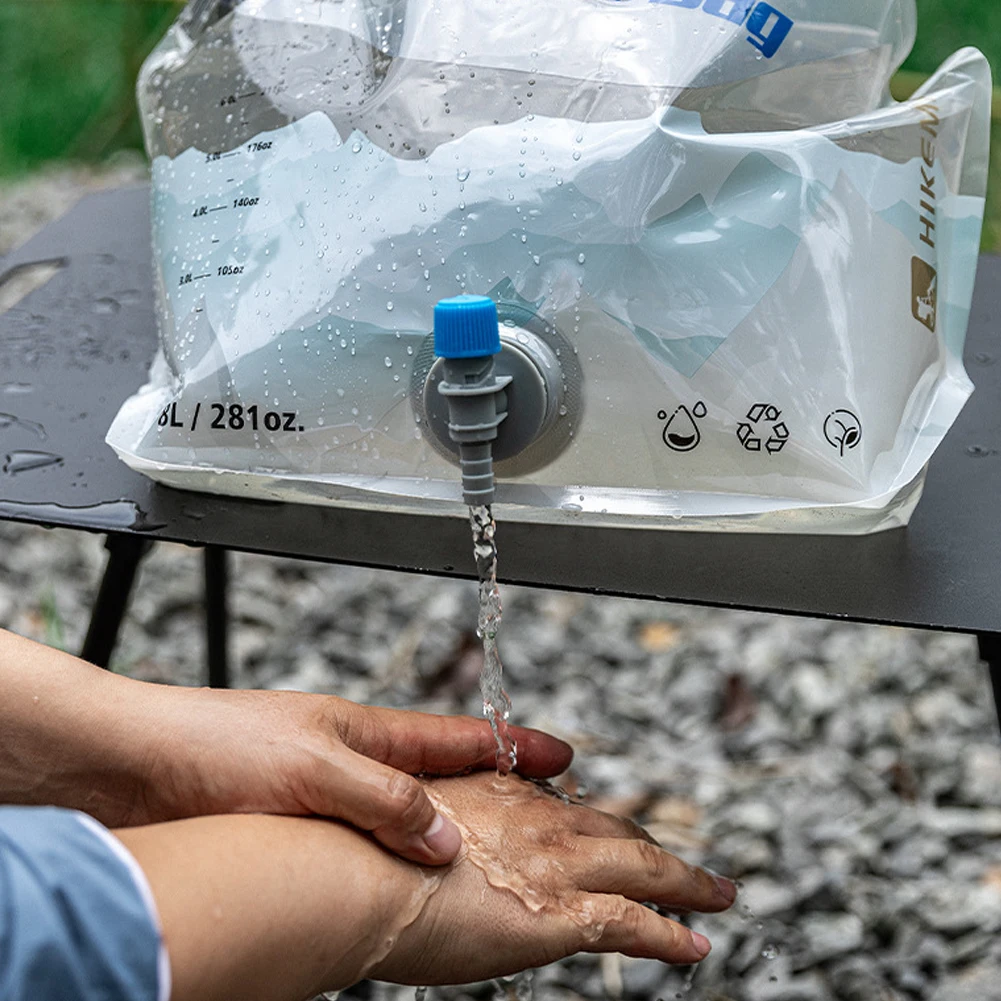 Oudoor Camping Pinic Water Bag 8L Large Capacity Water Storage Bag with Water Tap Car Travel Foldable Water Bag with Handle