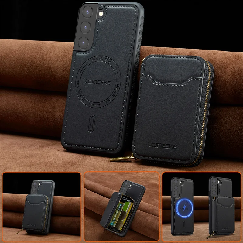 Magnetic Flip Leather Phone Case with Zipper Wallet and Card Holder