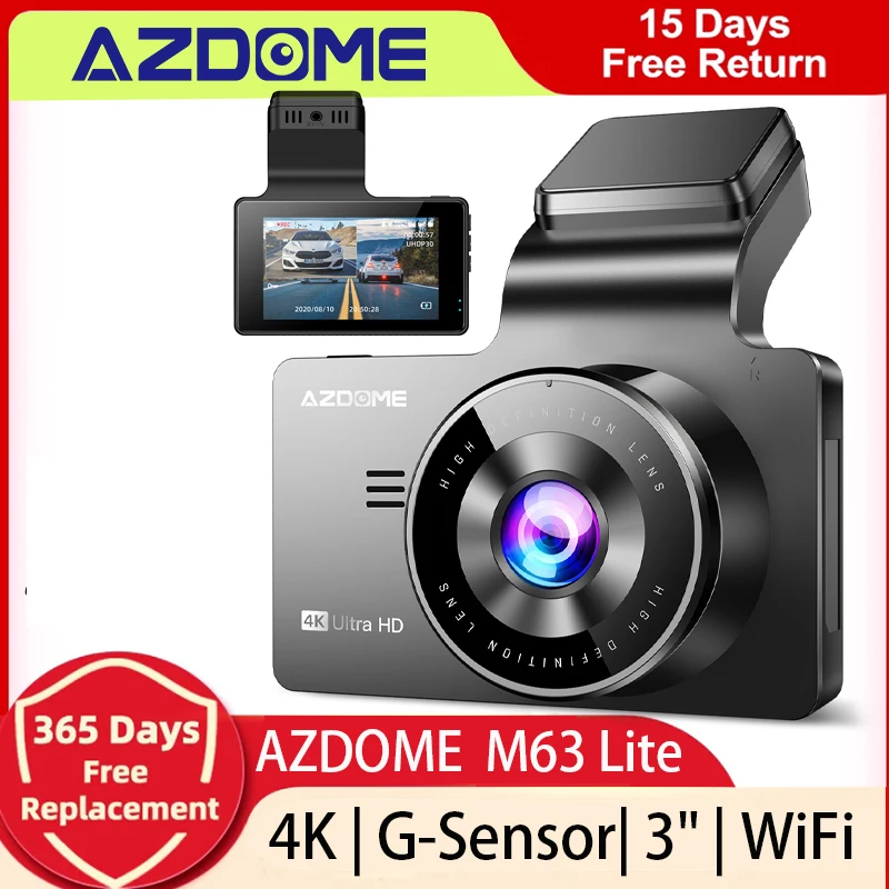 

AZDOME Dash Cam M63 Lite GPS 8MP Camera UHD 4K Video Car Records WiFI WDR Car DVR Super Night Vision 24H Parking Monitor