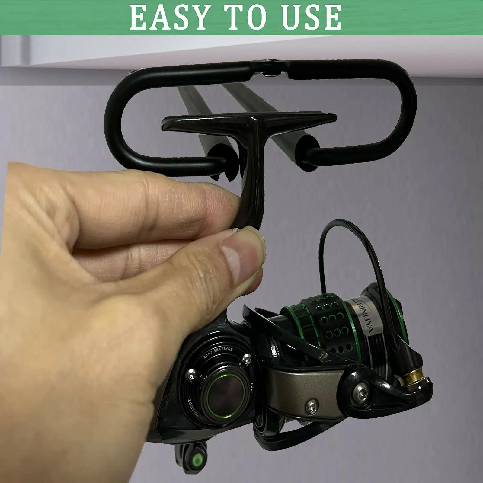 Fishing Reel Rack Ceiling Mount Spinning Reel Holder Storage Wood Cabin Garag 5