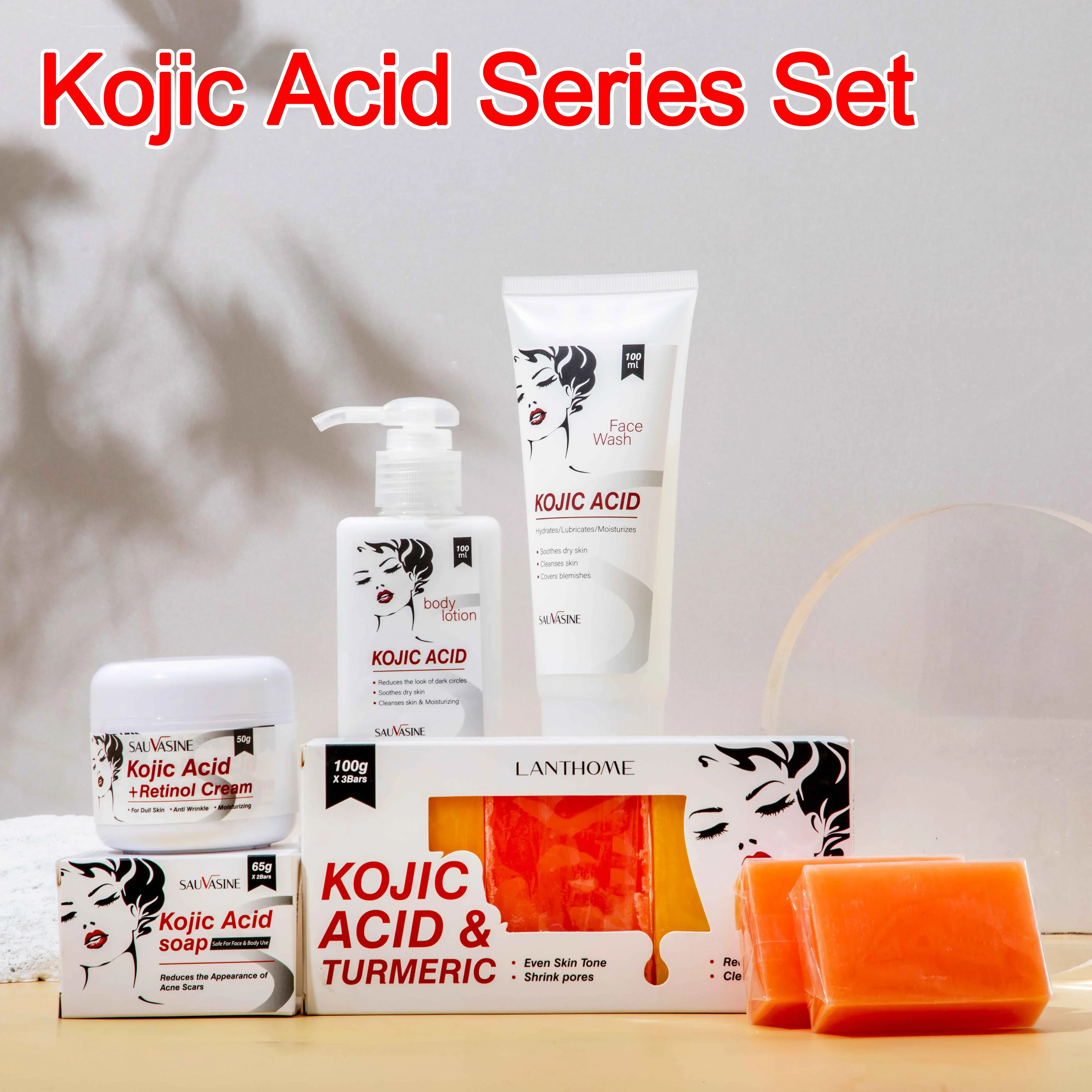 Kojic acid soap Kojic Acid Soap Kojic Acid Skin Care Set Face Cream Body Lotion Cleanser Skin Whitening Brightening Moisturizing Anti Aging