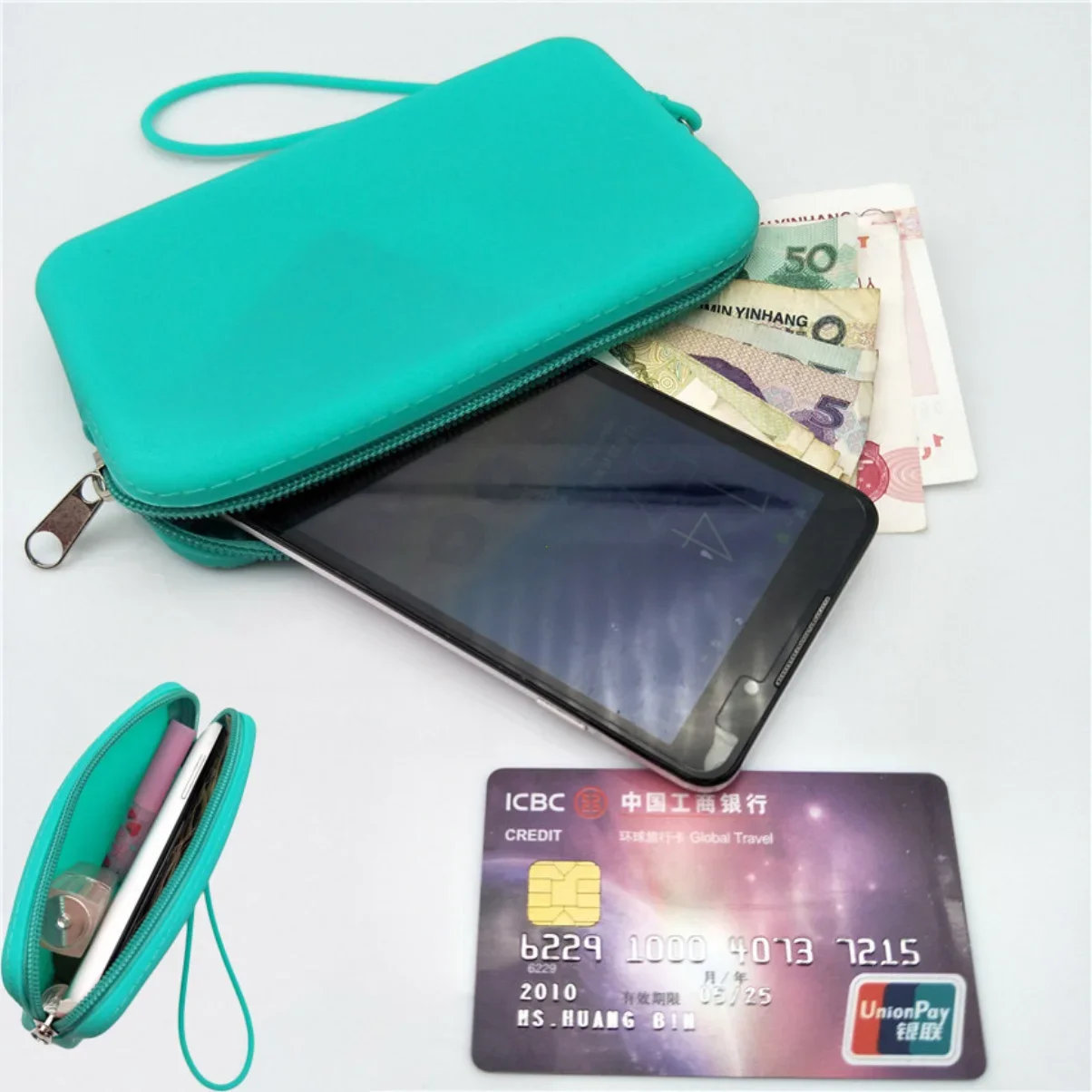 Solid Color Cosmetic Bag Portable Rectangle Silicone High Capacity Coin Purse Headphone Bag Small Item Bag Stationery Bags Women