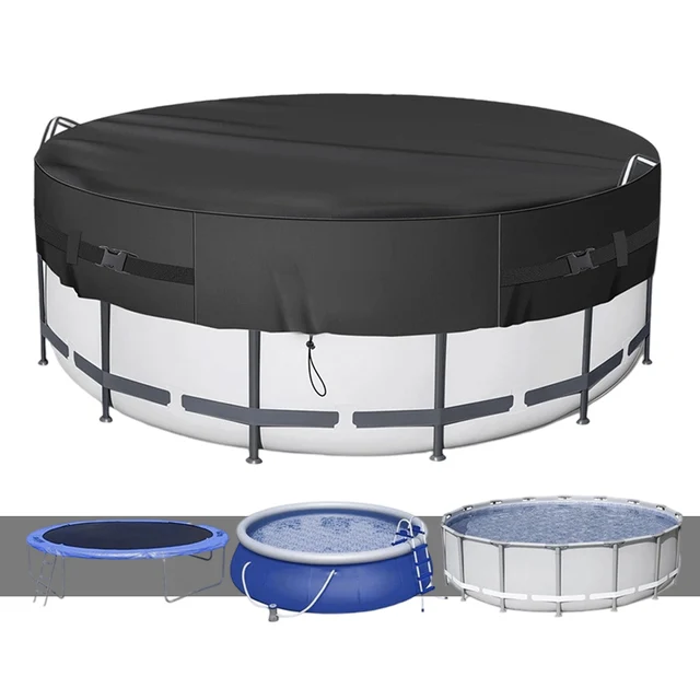 210D Oxford Cloth Round Pool Cover Suitable for 8/10/12ft Pools Shields Against Leaves Helps Retain Heat and Water 5