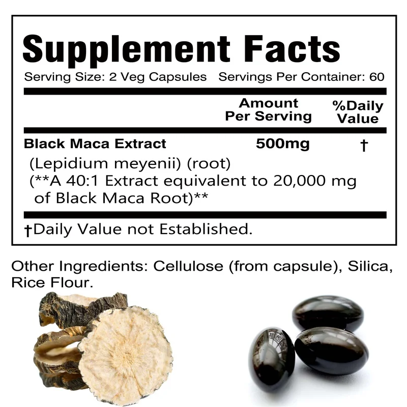 Energy Booster Black Maca Root Supplement Improves Strength Endurance and Mood Enhances Performance and Boosts Energy