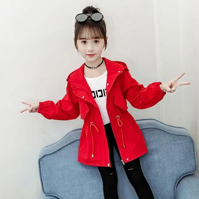 

Girl's Autumn Trench Coat 2023 New Children's Spring Hooded Jacket years old Kids Clothes teenager Windbreaker