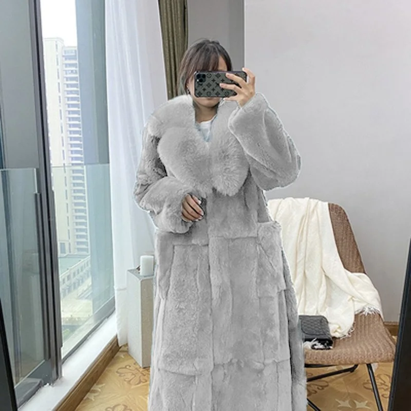 

2021 Plus Size 5xl Winter Coat Women Fashion Luxurious Belt X Long V Neck Thick Warm Faux Fox Fur Winter Coats for Women Parkas