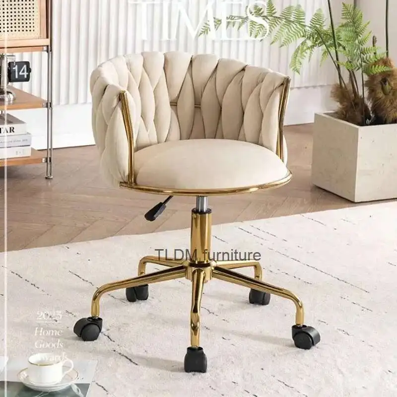 Modern Armchairs For Living Room High Grade Flannel Bar Stool Bedroom Makeup Chair Back Lift Swivel Nail Dressing Chair