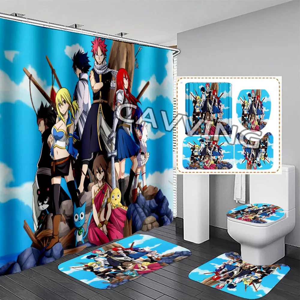 

Fairy Tail 3D Shower Curtains Waterproof Bathroom Curtain Anti-slip Bath Mat Set Toilet Rugs Carpet Home Decor