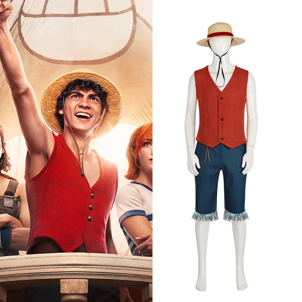 

Anime Real Person Version Monkey D Luffy Cosplay Costume Man Uniform Stage Show Costume Halloween Comic-Con Party Unisex Outfit