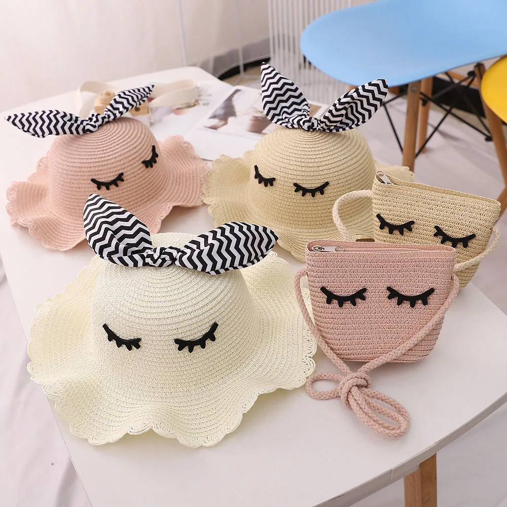 Милый комплект для девочек из 2 предметов: шляпа от солнца, сумка для монет, шапка с заячьими ушами, соломенная Защита от солнца, кепка с большими широкими полями, Детская кепка, сумка на плечо Милый комплект для девочек из 2 предметов: шляпа от солнца, сумка для монет, шапка с заячьими ушами, соломенная Защита от солнца, кепка с большими широкими полями, Детская кепка, сумка на плечо