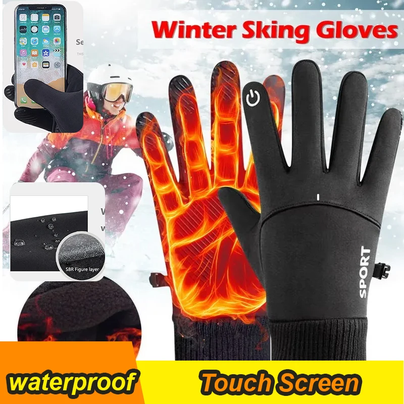 

Thermal Black Winter Warm Ski Gloves Full Fingers Waterproof Snowboard Outdoor Mittens Running Motorcycle Touch Screen Fleece