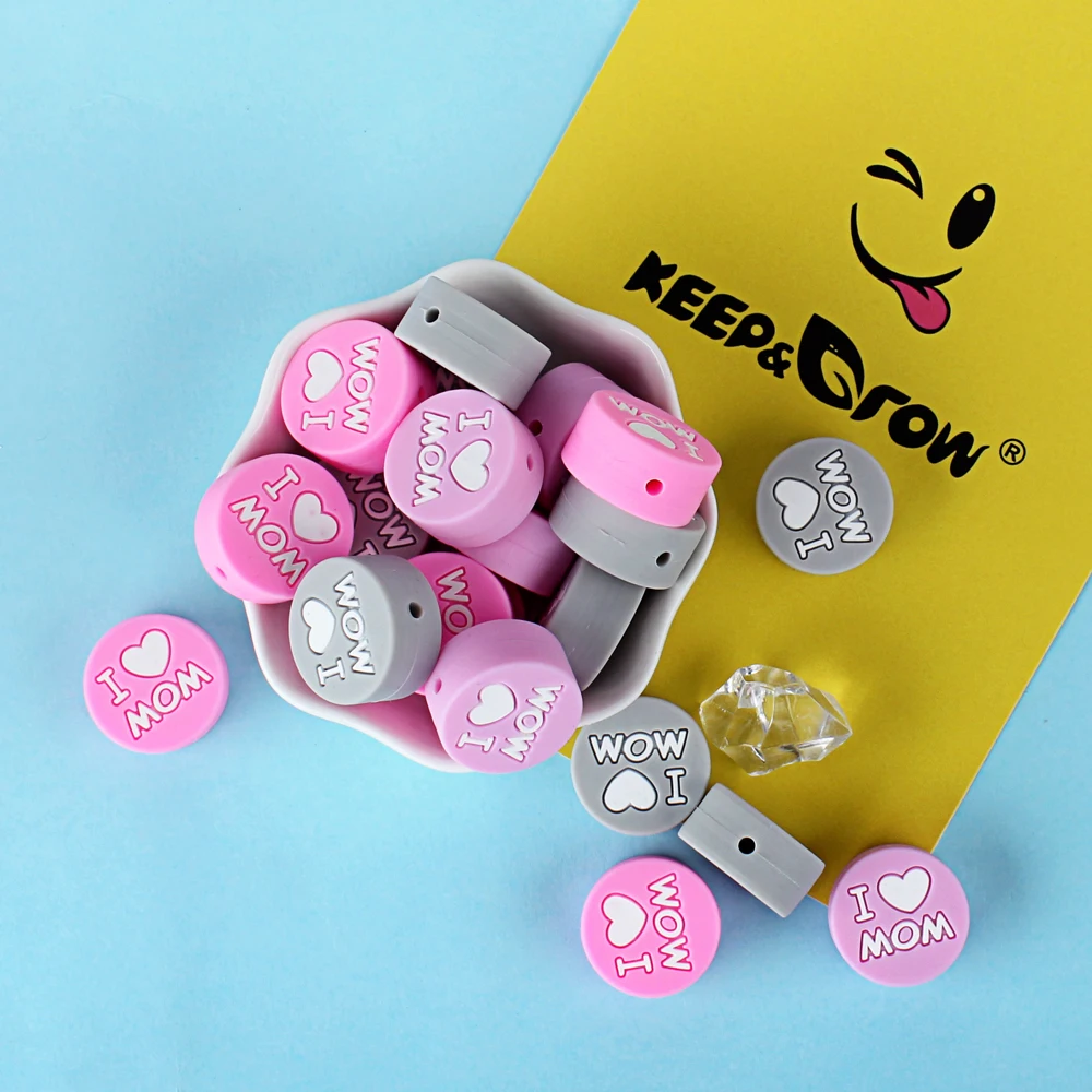 

10pcs Silicone Beads Cartoon I Love MoM To Make Bracelets Keychain For Jewelry Making Necklace Lovely DIY Accessories Pacifier