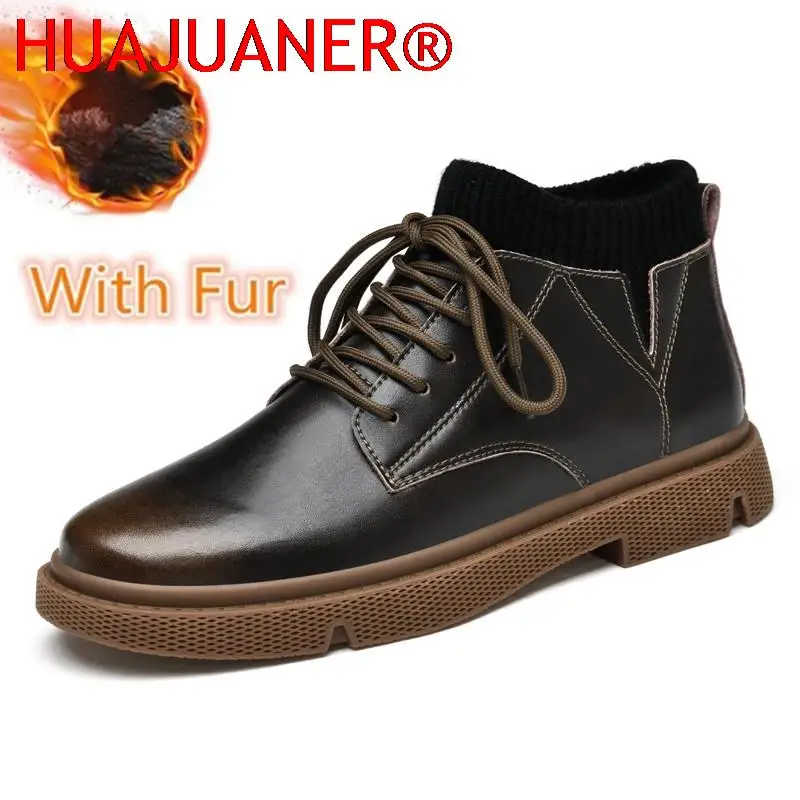 

Men Casual Shoes Genuine Leather Sock Shoes Mens Ankle Boots Warm Sneakers High Quality Black Brown Breathable Leisure Oxfords