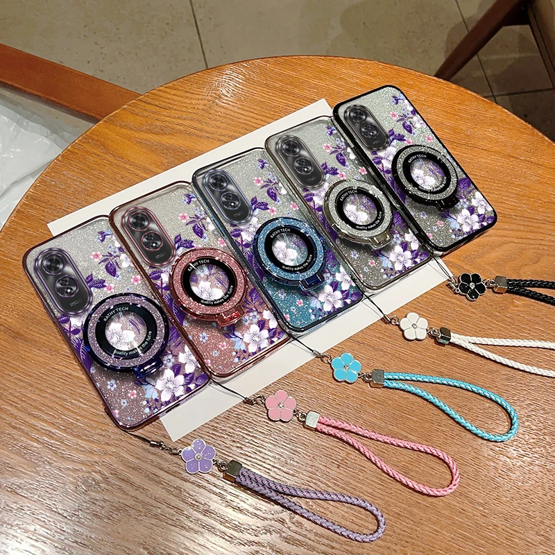 Purple Flowers Plating Bracelet Holder Phone Case Cover
