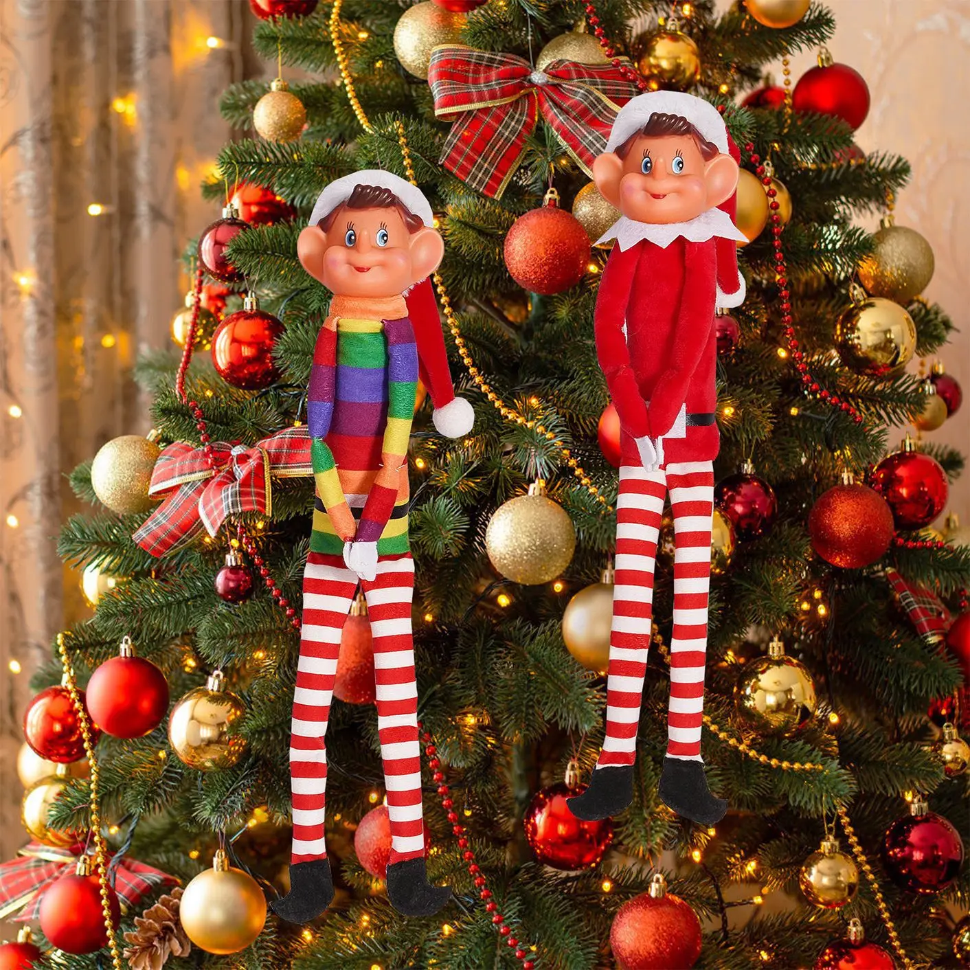 46CM Big Head Christmas Elf Doll Long Leg Plush Doll Christmas Tree Ornament Car Ornament DIY