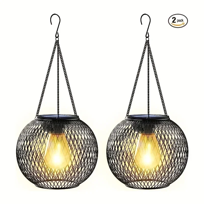 2PCS Outdoor Solar Lanterns Light Hanging Solar Lights Decorative LED Lighting Metal Waterproof Tree Light For Garden Yard Patio