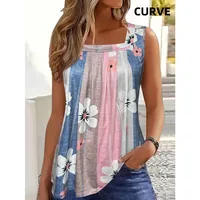 Plus Size New Floral Flower 3D Print Tank Tops Women Casual O-Neck Elegant Vest Off Shoulder Sleeveless Camisole