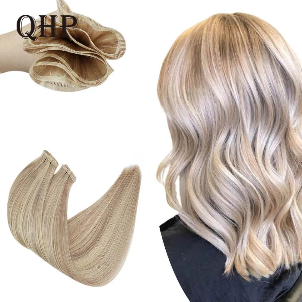 

QHP Silk Hair Weft Brazilian Women Hair Extensions Straight Raw Virgin 100% Real Human Hair 100g/Set natural Unprocessed Hair W