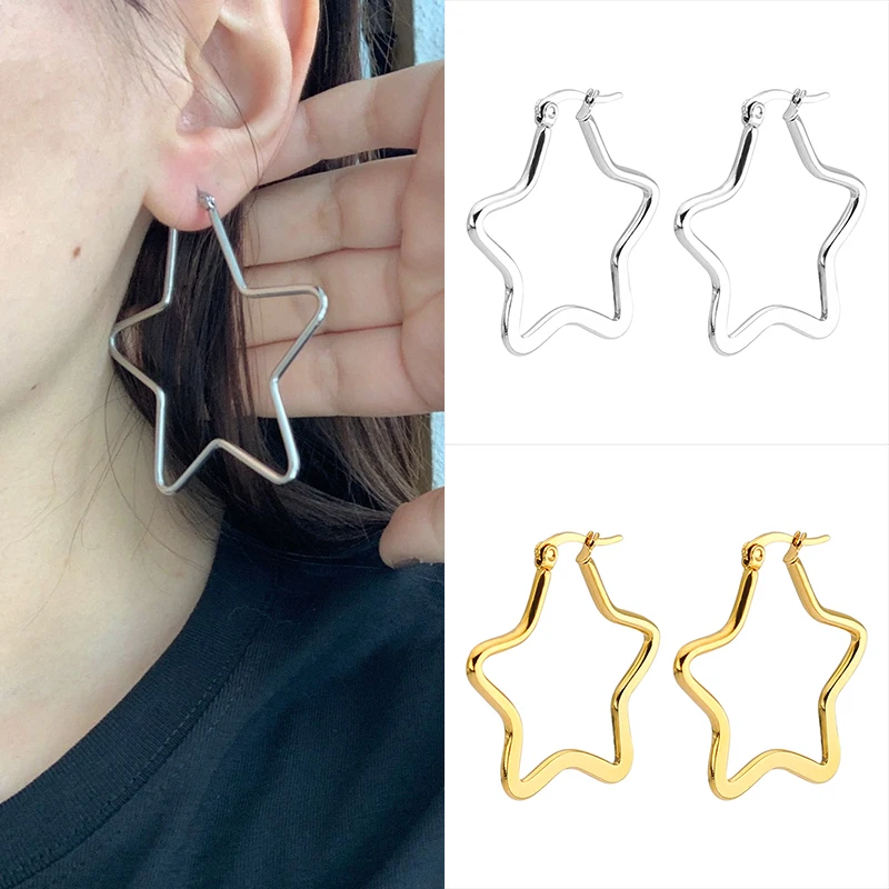 트렌디한 골드 컬러의 스테인리스 스틸 후프 귀걸이, 여성용 패션 쥬얼리 선물 2개