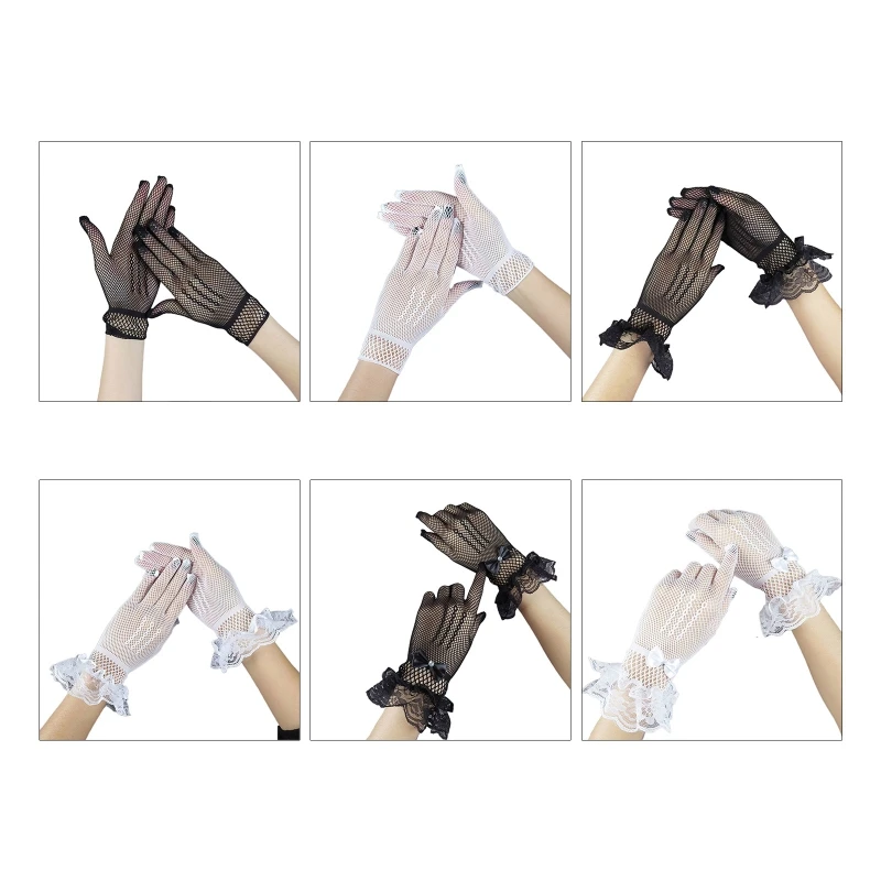Elegant Women Ultra-Thin Summer Driving Cycling White Black Sunscreen Gloves Female Anti-UV Elasticity Lace Mesh Gloves
