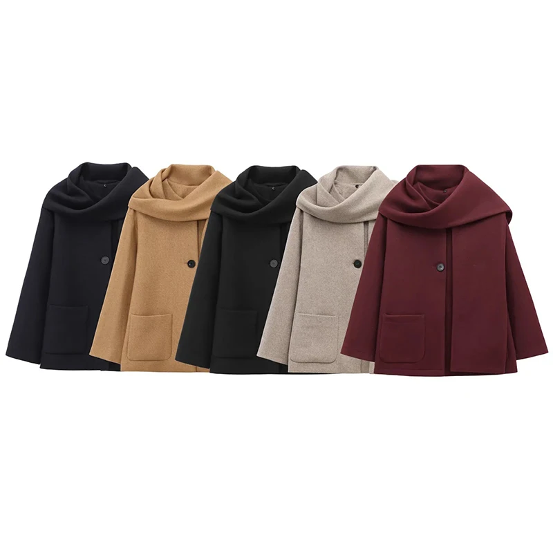 Women's Elegant Scarf Round Neck Jacket