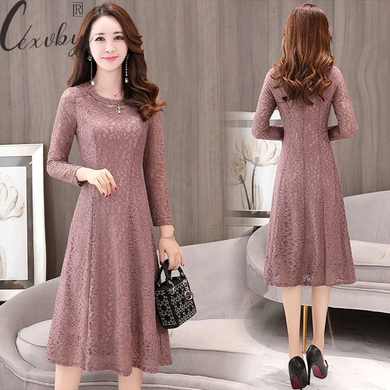 Vestido-de-encaje-coreano-elegante-para-mujer-de-cuello-redondo-vestido