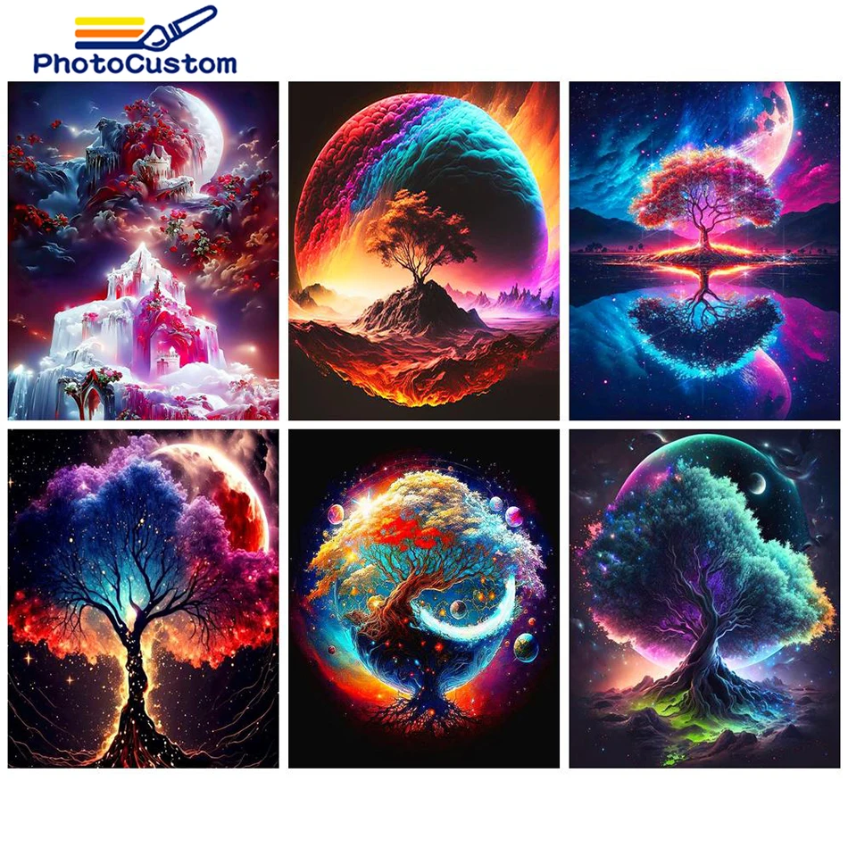 

PhotoCustom Picture By Number On Canvas Abstract Tree Hand Painted Acrylic Paints Drawing Oil Painting By Number Home Decoration