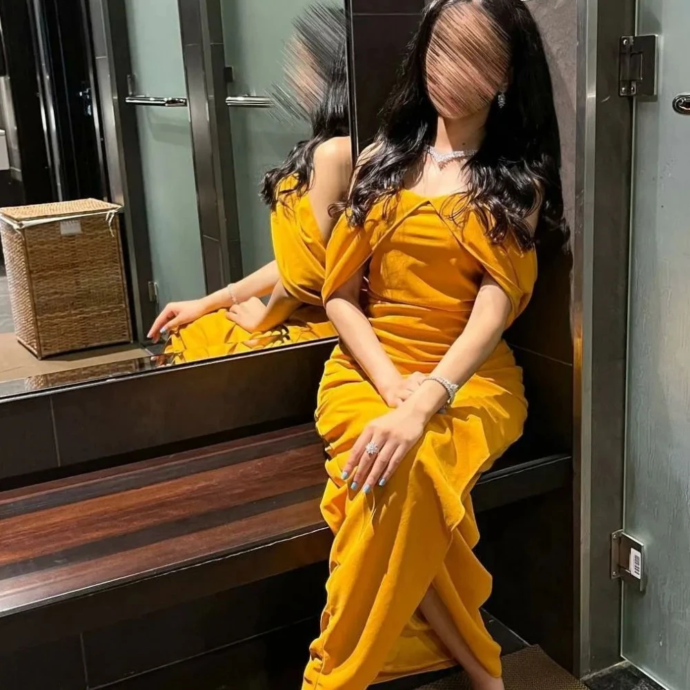 

Qcenkern Off Shoulder Evening Formal Saudi Arabia Cap Sleeves Chiffon Mermaid Party Dresses Gowns Women Robes de Soirée 2023