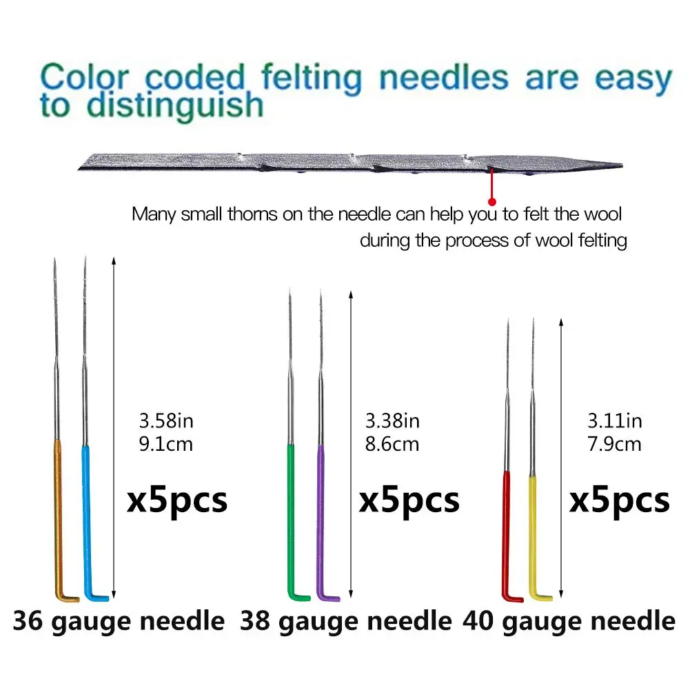 Fenrry 38Pcs Felting Needles with 3 Sizes Felting Tools Needles Color Wooden Handle Holder for Needle