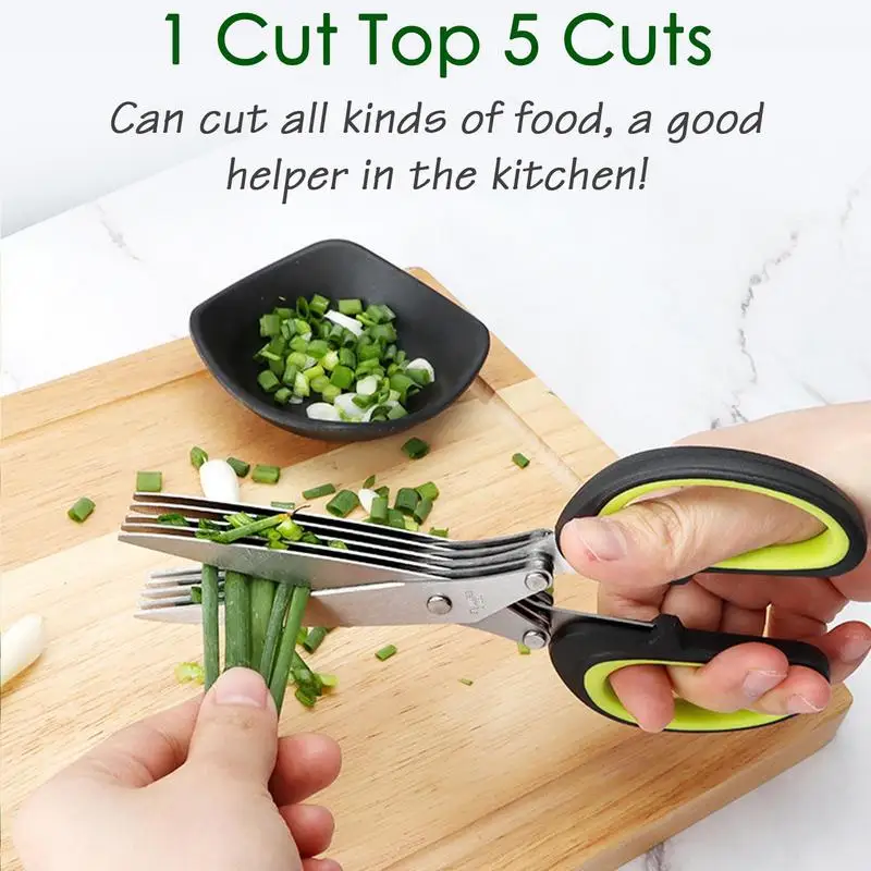 Multi-Layer Scissor Stainless Steel Kitchen Scissor Green Onion Scissor Herb  Cutting Shear With Safe Cover Vegetable Meat Shear - AliExpress