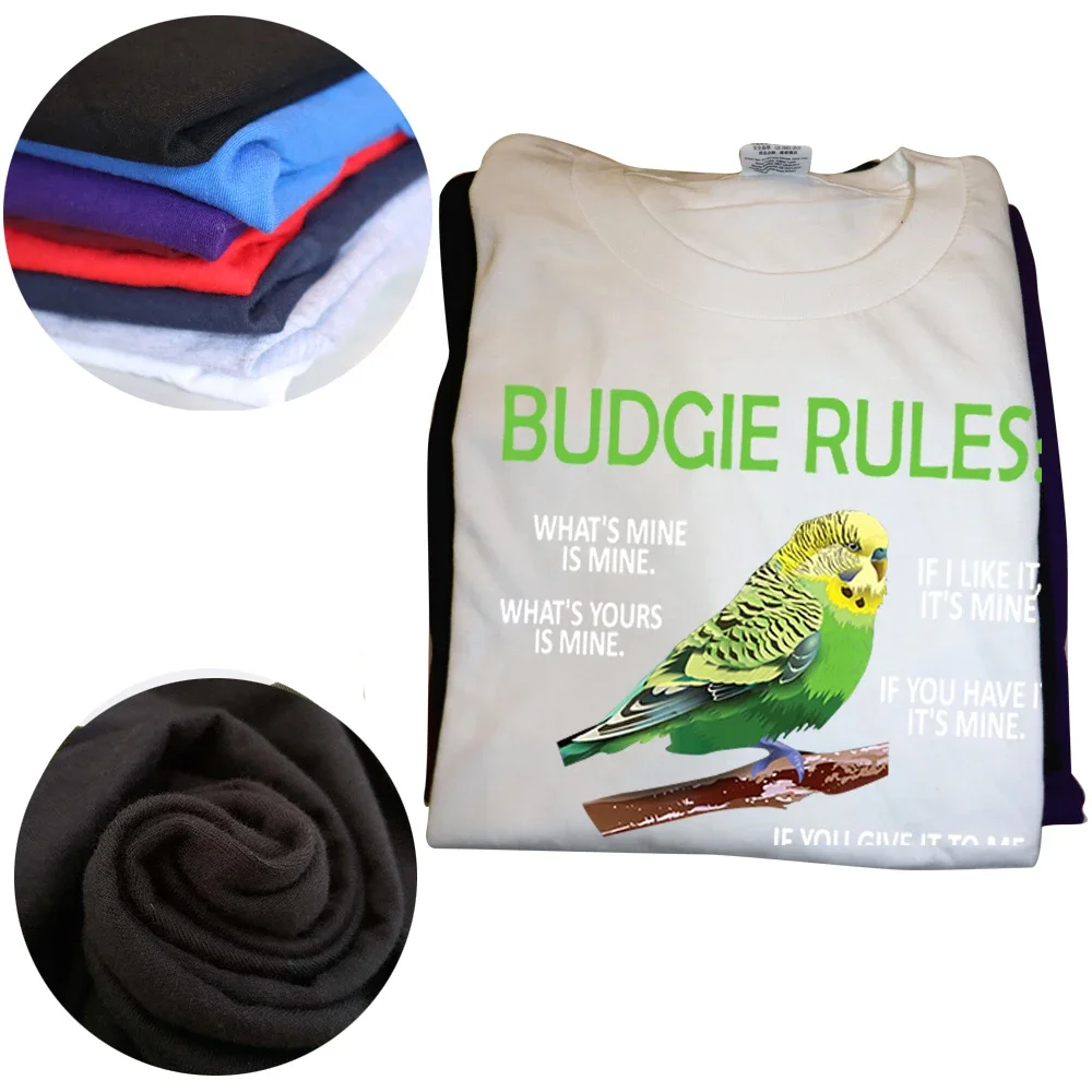 Funny Budgie Rules Parakeet Bird Budgerigar T Shirts Streetwear Short Sleeve Birthday Gifts Summer Style T-shirt Mens_voghion.com