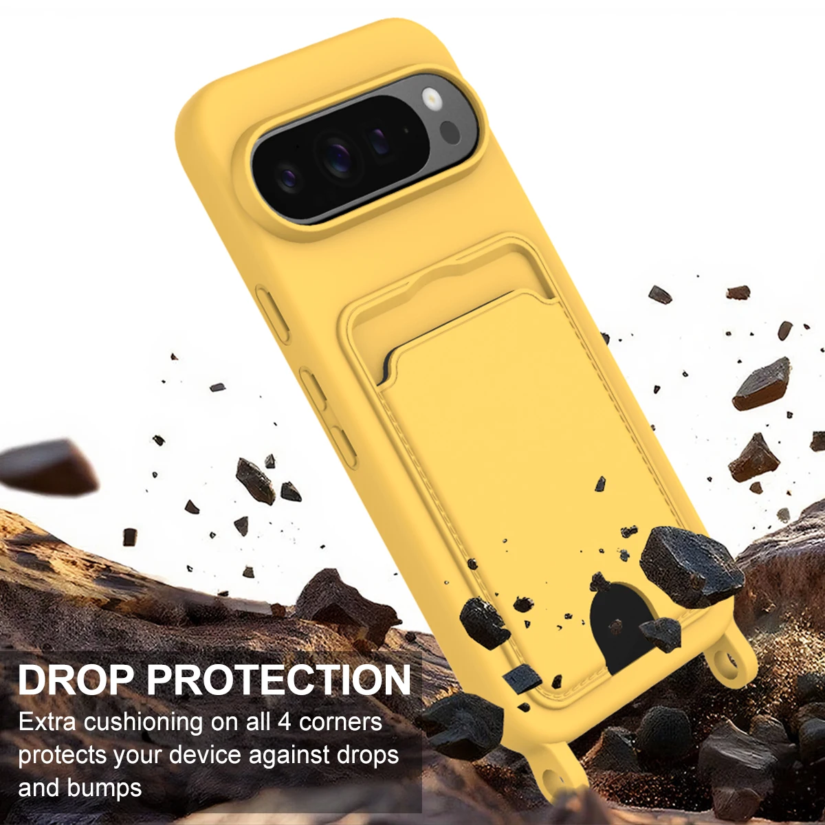 Lanyard Rope Silicone Phone Case with Card Holder and Fall Prevention Cover