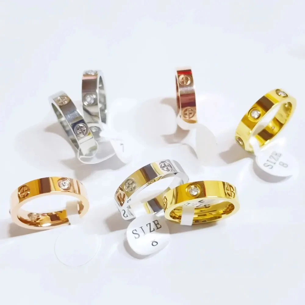 Classic Cross Stainless Steel Love Ring Women Men Rose Gold Color Couple CZ Crystal Rings Luxury Jewelry Wedding Gift cross rings