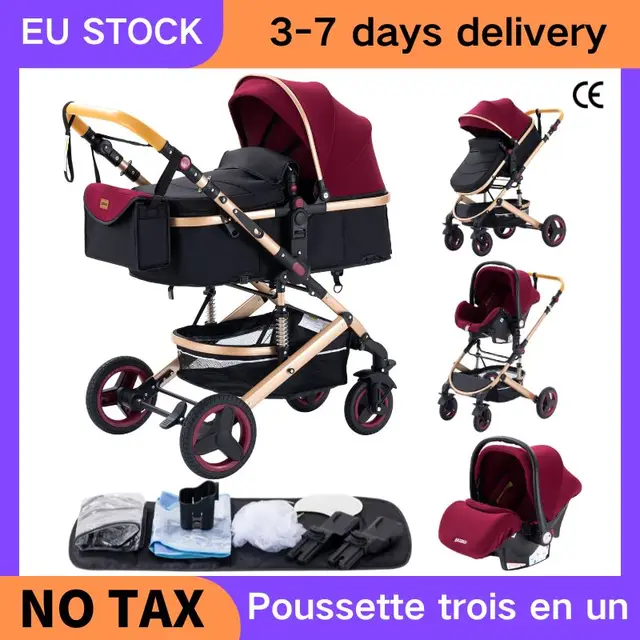 Le plus récent poussette de bébé de luxe 3 en 1 Portable voyage landau pliable landau haut paysage cadre en aluminium nouveau-né poussette pour bébé 1