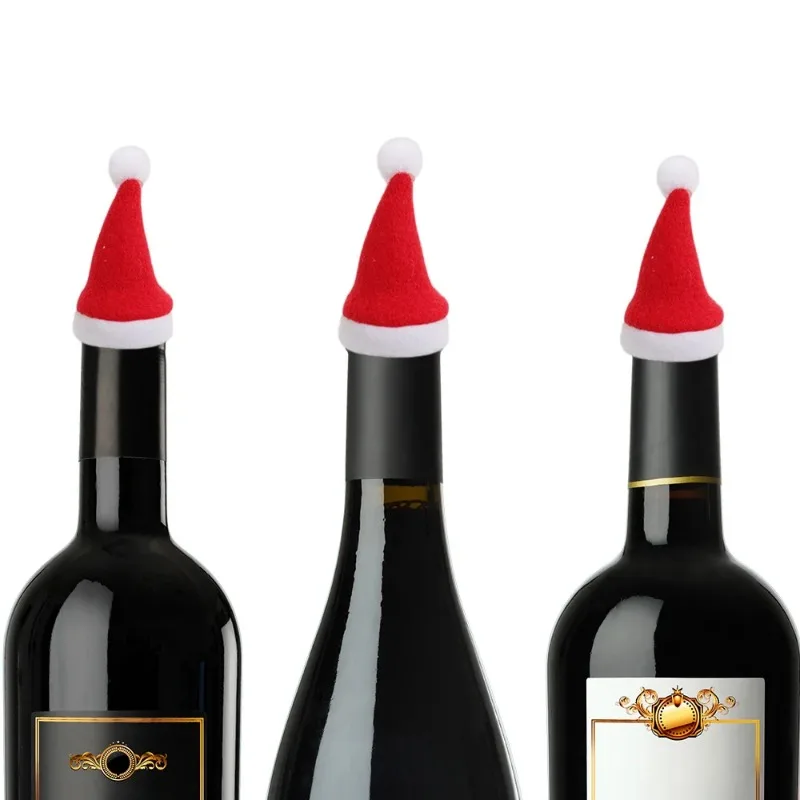 Mini Santa Hat Velvet Fabric Wine Bottle Coves Lollipop Caps Christmas Bottles Holder Xmas Party Kitchen Dinner Table Decoration christmas beanie hat