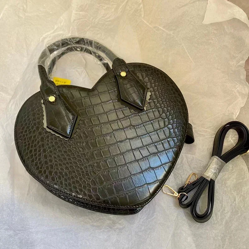 

Fashion Women Girl's Saturn Heart Shaped Black Crocodile Cowhide Shoulder Bag Crossbody Handbag Party New 2024
