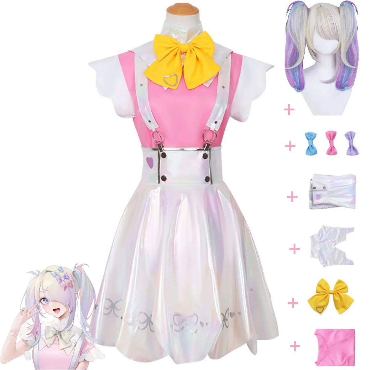 

Game Needy Girl Overdose Angel Ame KAngel Cosplay Costume Lovely Pink Camisole Skirt JK Uniform Woman Kawaii Christmas Suit