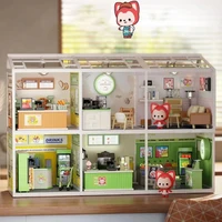 New 3D Puzzle Miniature House Coffee Shop Fruit Shop Convenience Store Assembly Toys with Lights Collection Decoration 1
