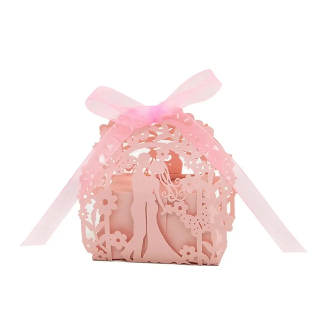 Scatola di caramelle vuota tagliata al laser da 10 pezzi Bomboniere regalo con farfalla rosa oro Confezione con nastri Decorazioni per feste di matrimonio Fornure per baby shower  15
