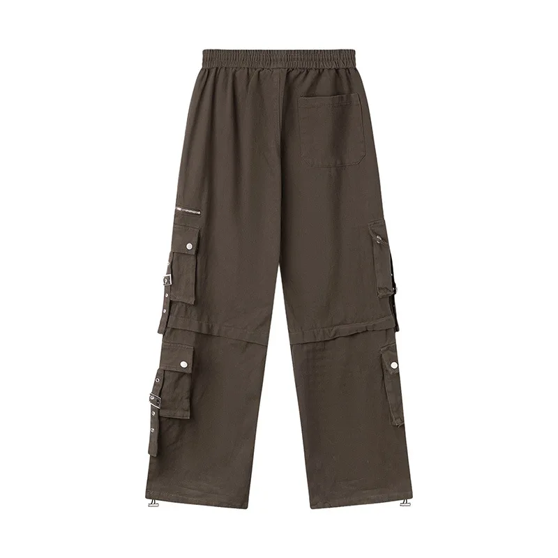 2024 Spring Autumn New Design Wide-legged Pants Men Women Loose Casual Multi-pocket Trousers Vintage Solid Drawstring Pants