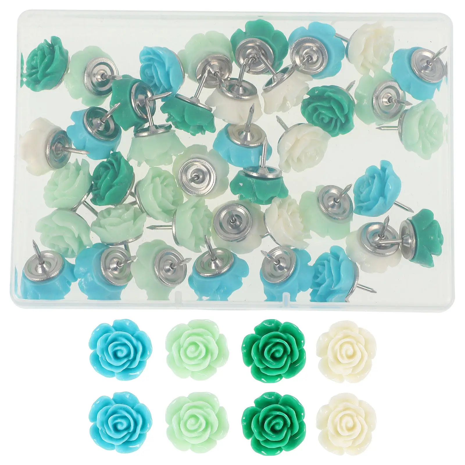 40Pcs 장미 꽃 푸시 핀 코르크 보드 아트 공예 지리 교육 일상 사용을 위한 내마모성 귀여운 엄지 못핀