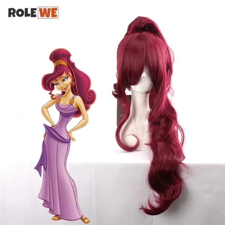 Princess Megara Cosplay Wig Meg Long Red Wine Synthetic Hair Wigs for Adult + Wig Cap