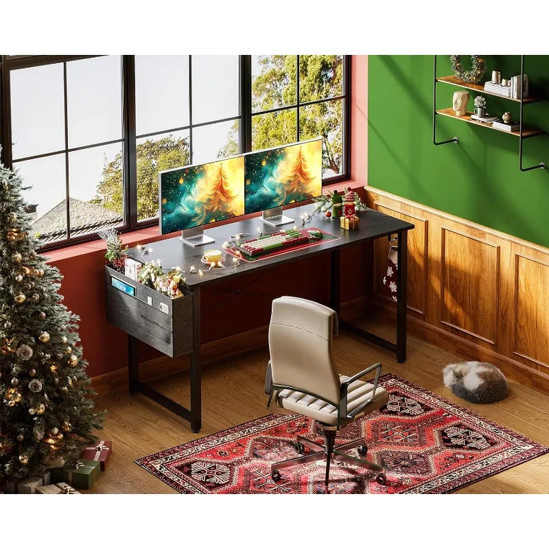 Computer Desk Large Office Desk, 48 Inch Writing Desk with Storage, Modern PC Desk Work Table 2