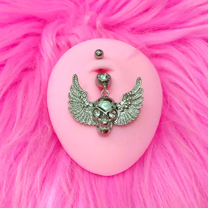 

Goth Aesthetic Accessories Wings Skull Belly Button Rings Fashion Crystal Bat Heart Skeleton Belly Ring Belly Piercing Jewelry
