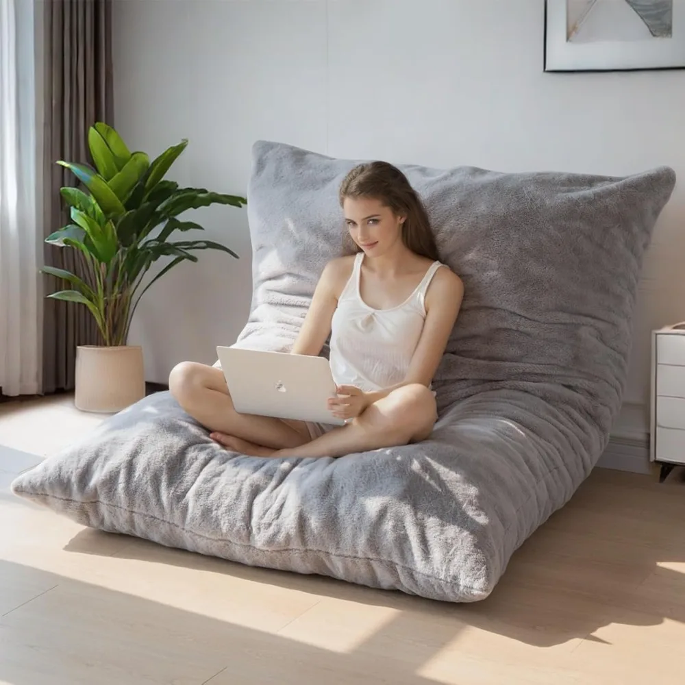 3 in 1 Bean Bag Chair Convertible Chair Folds from Bean Bag to Lounger High-Density Foam Filling Faux Fur Sofa Bed