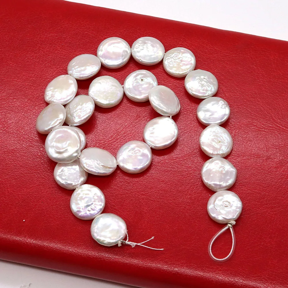 1 Strand 16-17mm 15x20mm Natural Freshwater Pearl Button Beads Flat Round Shaped RectangleDIY for Making Necklace Bracelets