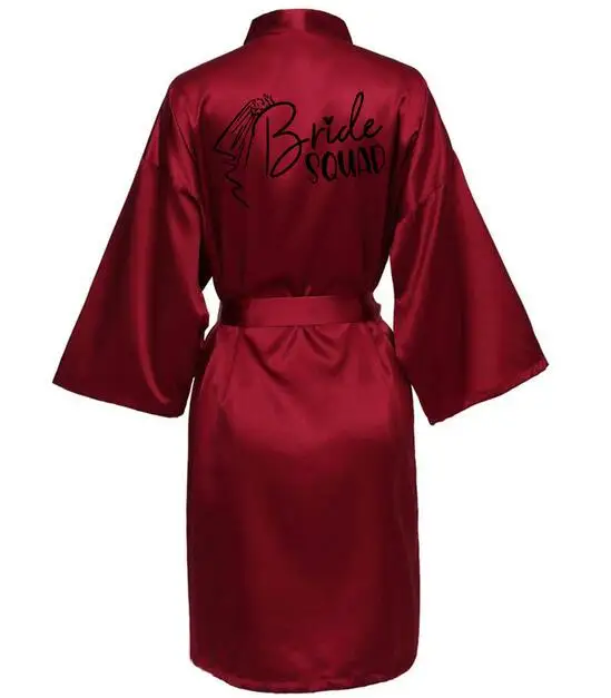 Women Satin Bathrobe Wedding Party Team Bride Robe With Black Letters Kimono Satin Pajamas Bridesmaid Bathrobe SP033
