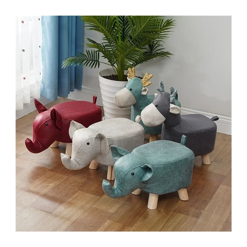 Cute  Animal Shoe Changing Foot Stool Solid Wood Cartoon Sofa Round  Stool Chair Stylish Creative Elephant Child Small Bench