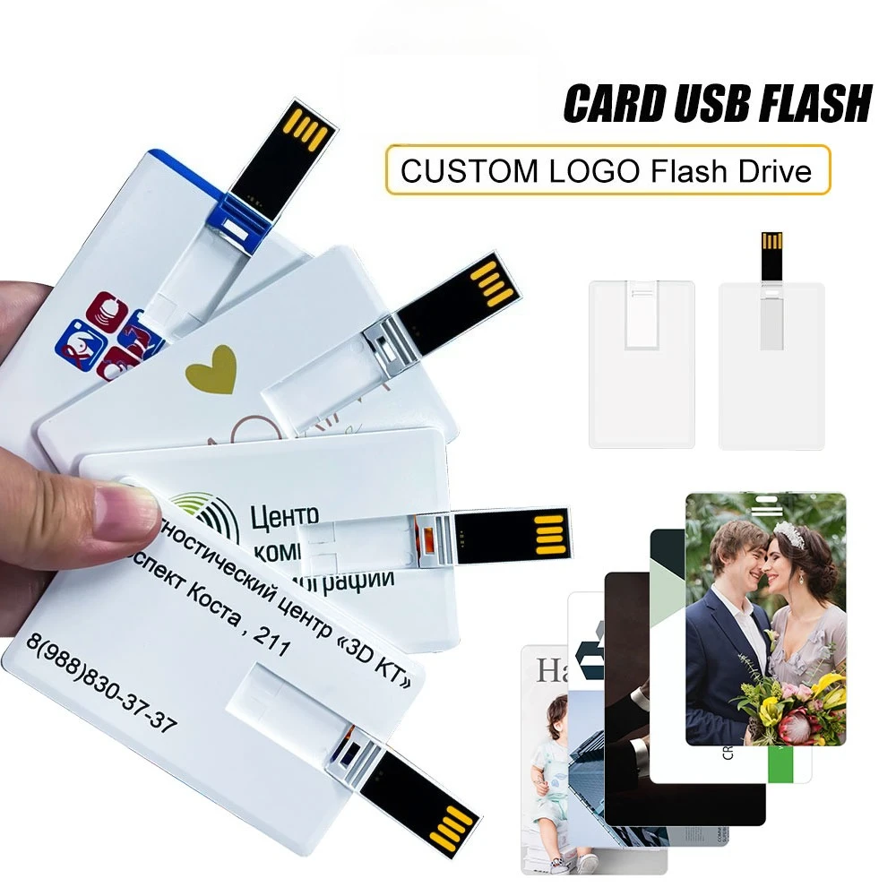 100개 신용카드형 USB 플래시 드라이브 1GB 2GB 메모리 저장장치 4GB 8GB 16GB 32GB 64GB USB 2.0 펜 드라이브 맞춤 제작 선물용 USB 디스크
